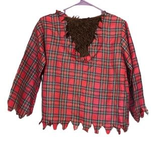 Werewolf Halloween Costume Shirt Kids Large 10-12 Red Plaid Faux Fur Dress Up